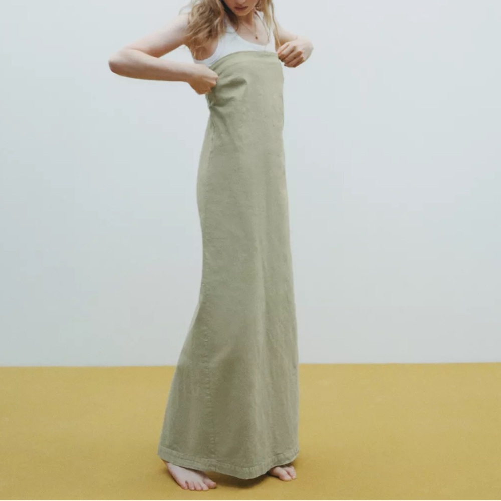 Zara Sage Green Strapless Maxi Dress